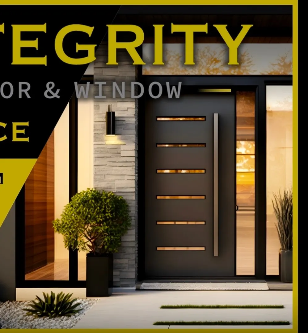 Modern black steel entry door installed by Integrity Door & Window.